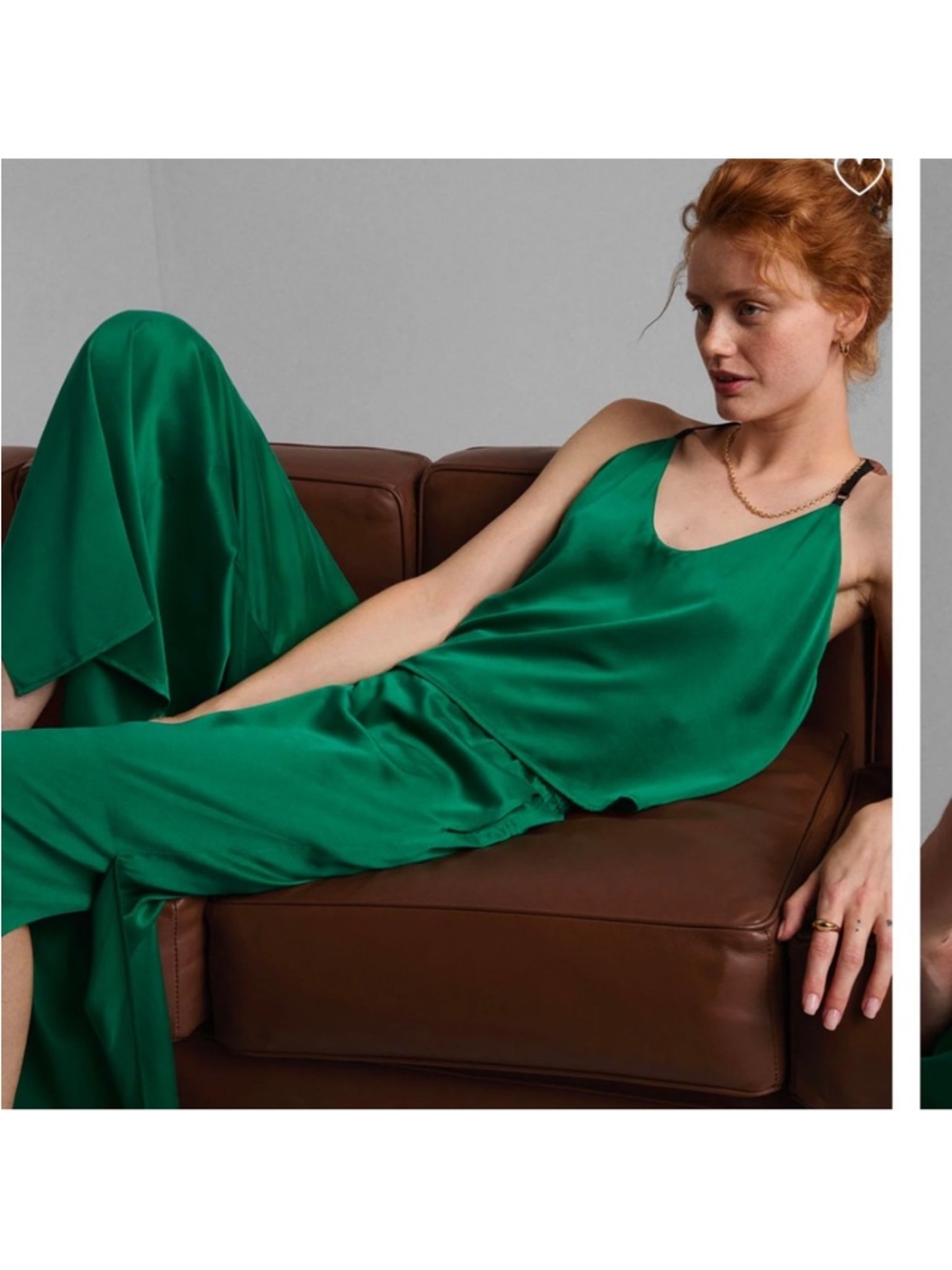 LUNYA Washable Silk Cami Pant Set in Estuarine Green Sizes M - Picture 2 of 6